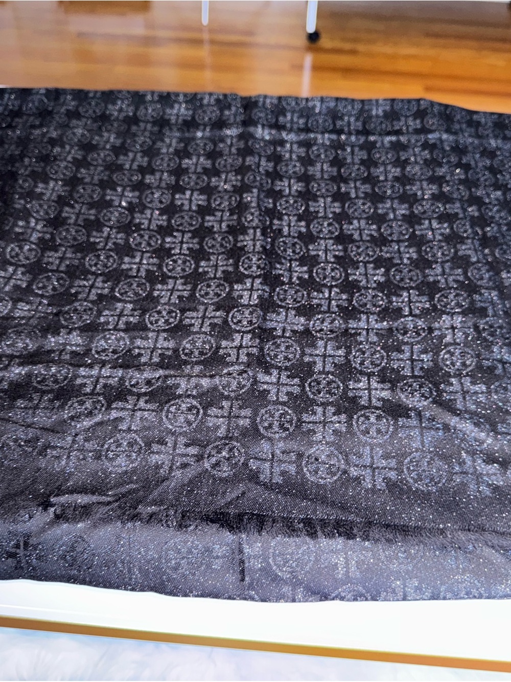 Tory Burch Black Logo Jacquard Throw Blanket